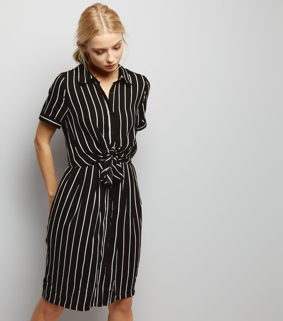 newlook-anita-and-green-black-stripe-tie-front-shirt-dress