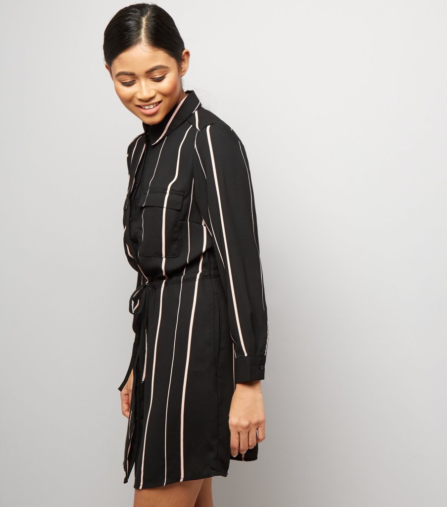 nl-petite-black-stripe-shirt-dress