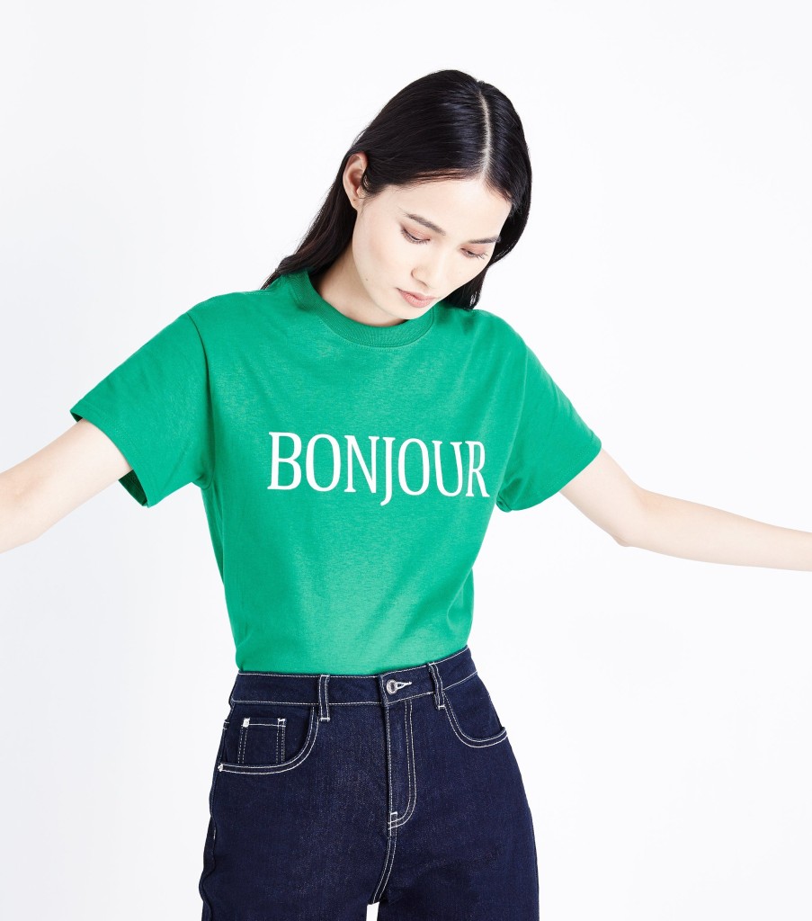 newlook-green-bonjour-slogan-t-shirt