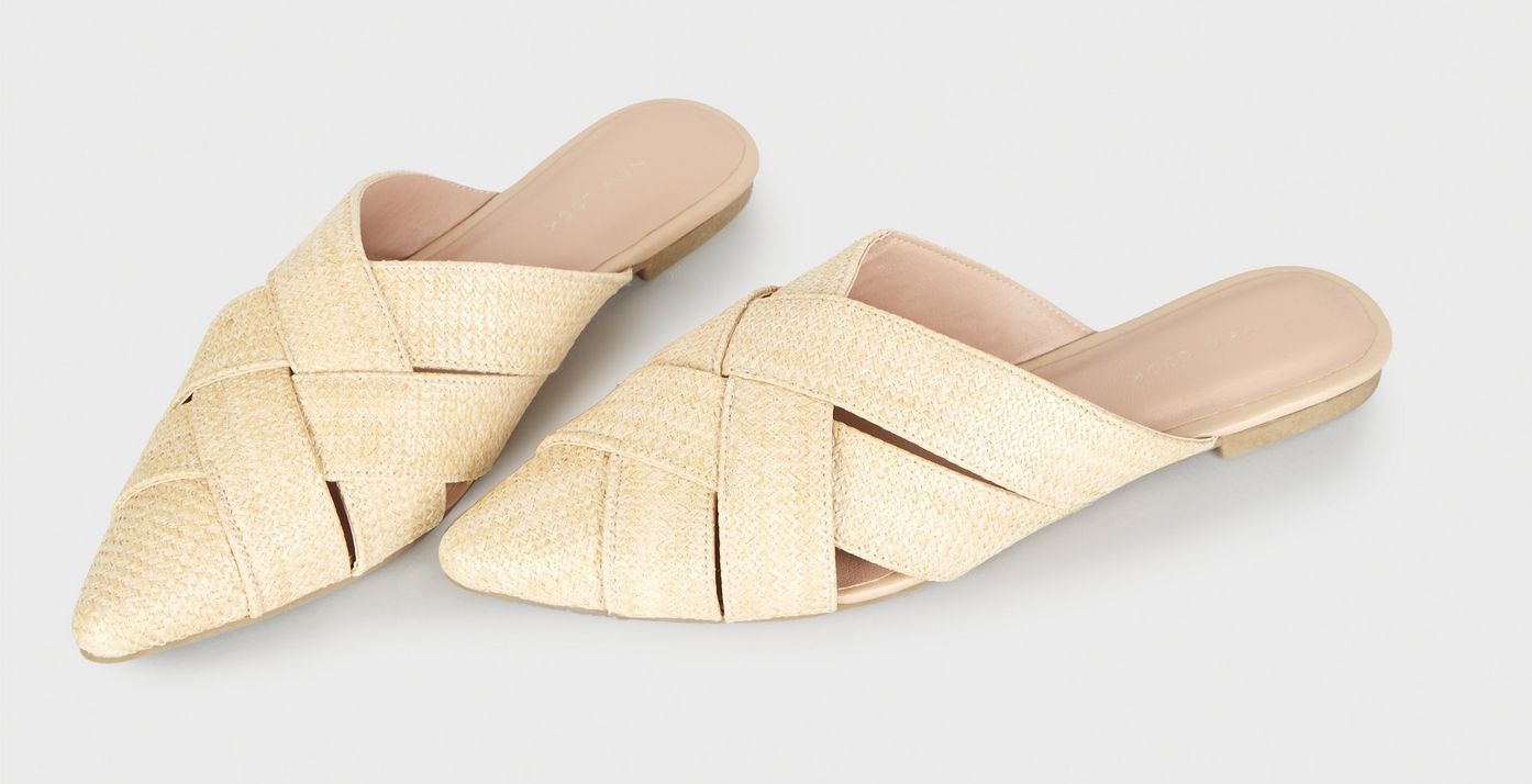 new-look-off-white-straw-effect-pointed-mules